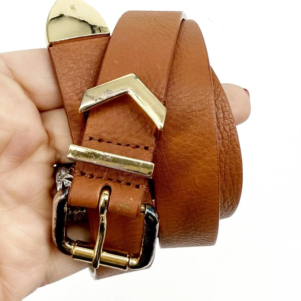 J.Crew Brown Leather Belt With Gold Accent and Buckle, size XS